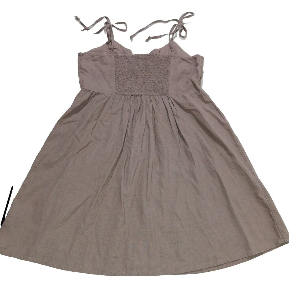 Aerie Brown Linen Blend Tie Shoulder Corset Button Front Short Sundress SZ Small - Picture 5 of 13